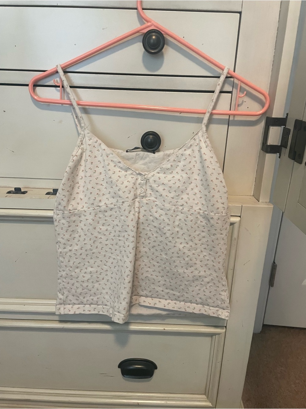 Brandy Melville White Floral Print Spaghetti Strap Tank